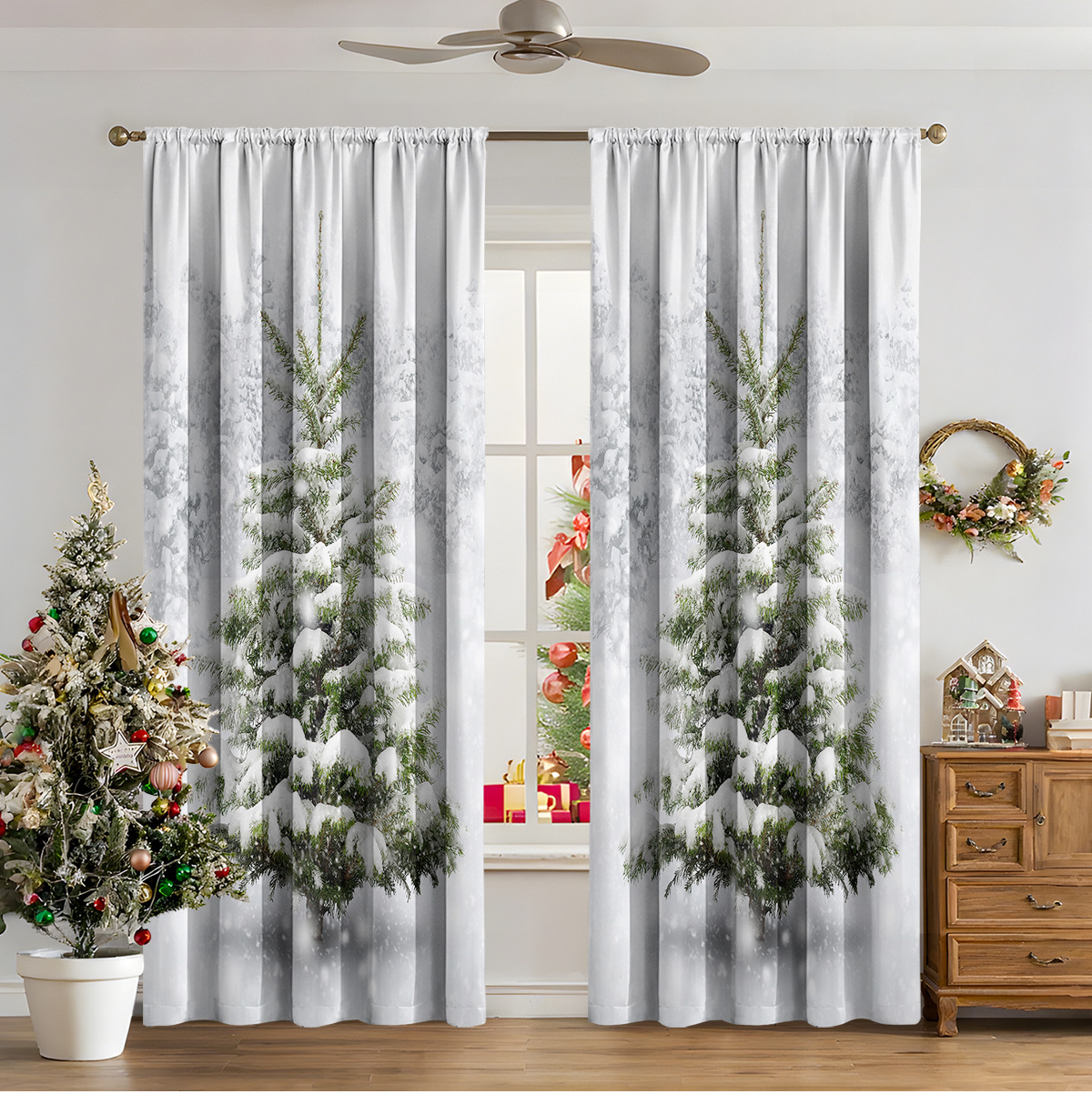 Christmas Print Blackout Curtains, 2-Panel Set photo 6