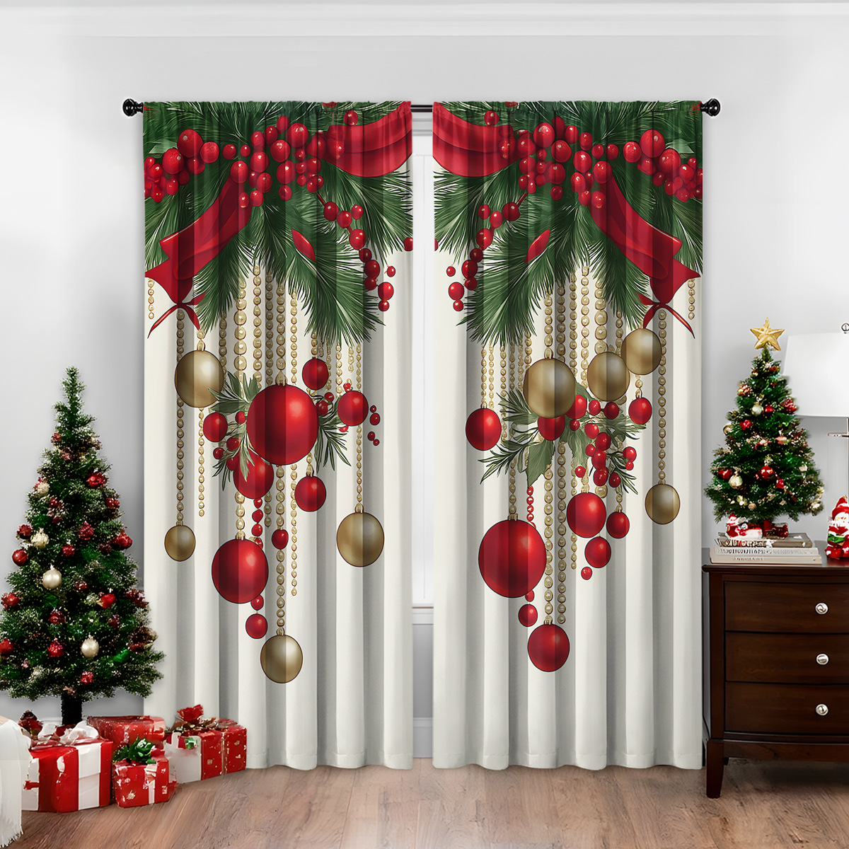 Christmas Print Blackout Curtains, 2-Panel Set photo 7