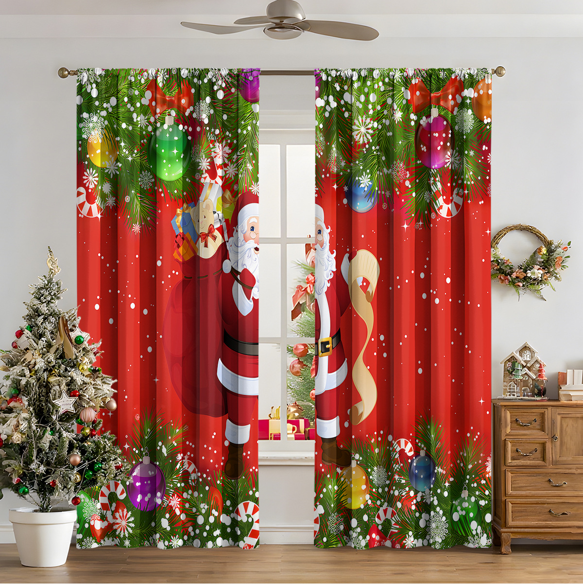 Christmas Print Blackout Curtains, 2-Panel Set photo 8