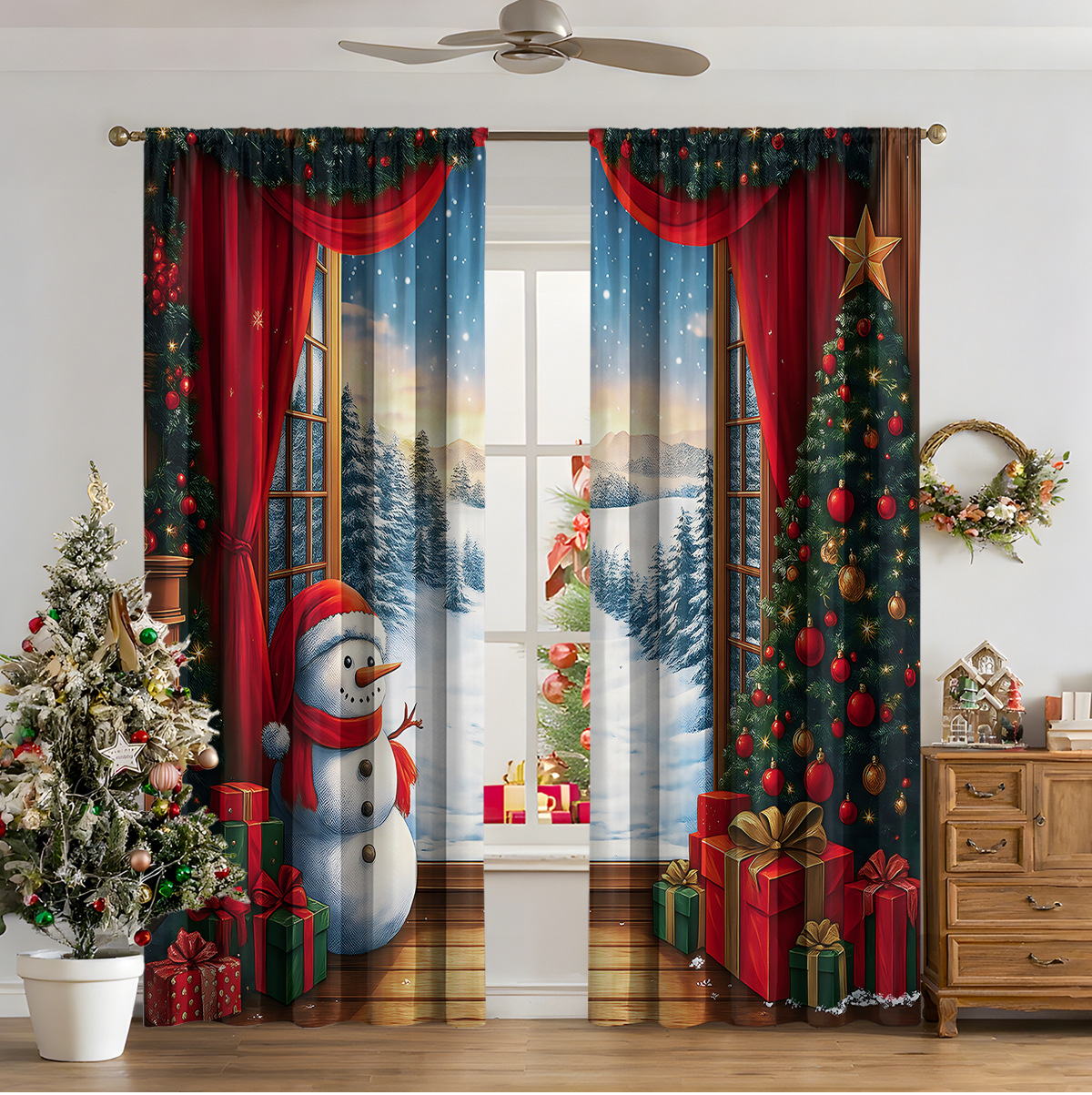Christmas Print Blackout Curtains, 2-Panel Set photo 9