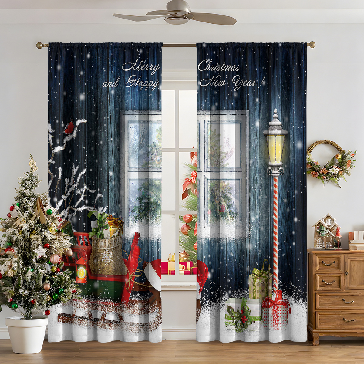 Christmas Print Blackout Curtains, 2-Panel Set photo 10