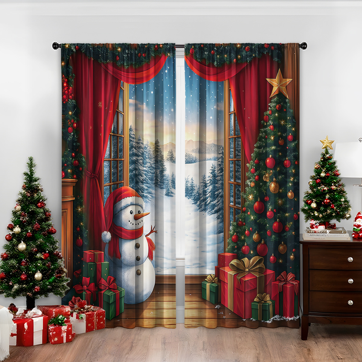 Christmas Print Blackout Curtains, 2-Panel Set photo 11