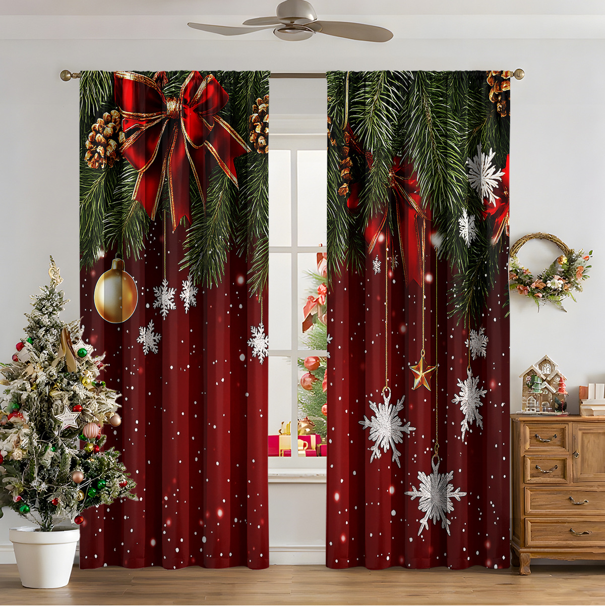 Christmas Print Blackout Curtains, 2-Panel Set photo 12