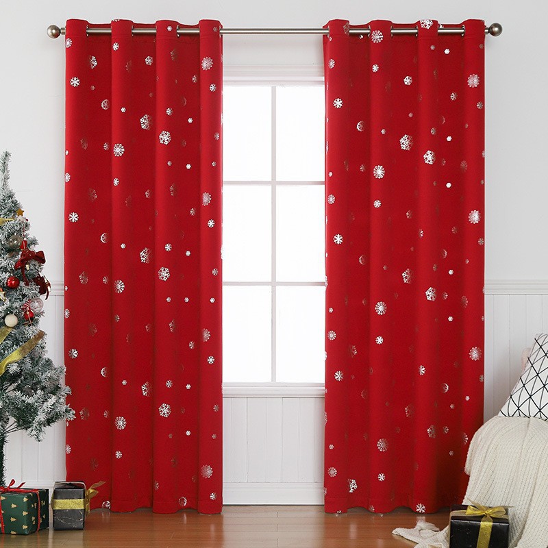 Snowflake Print Light-Blocking Curtain, No-Drill