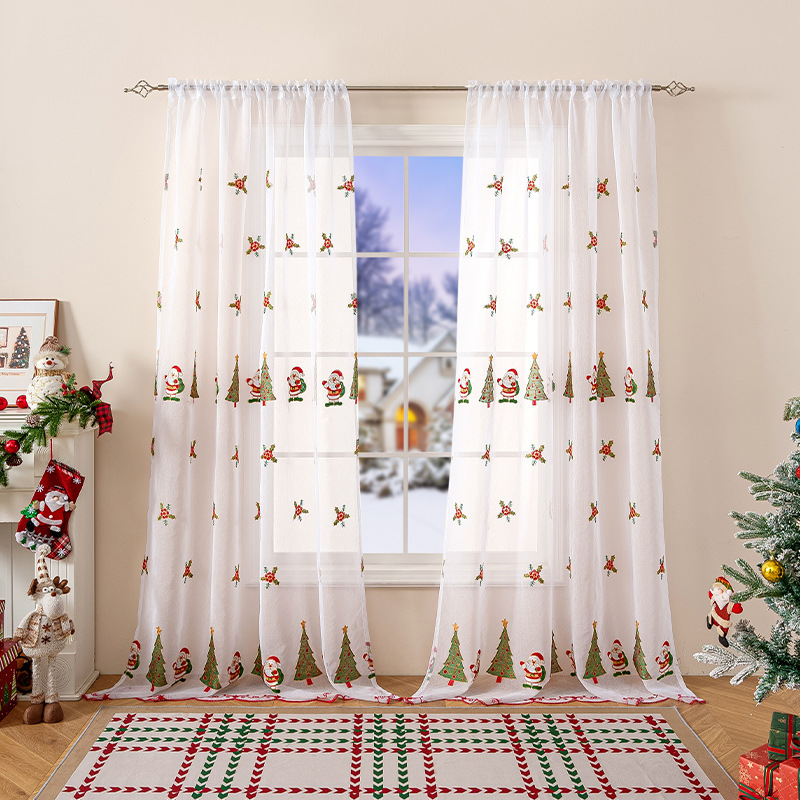 Christmas Embroidered Window Curtains, Santa Designs