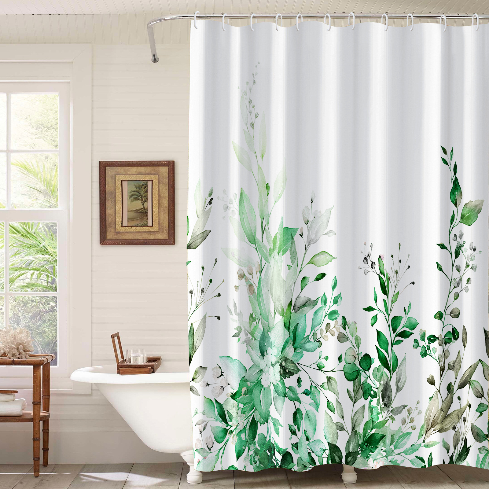 Waterproof Shower Curtain, 3D Leaf Print photo 2