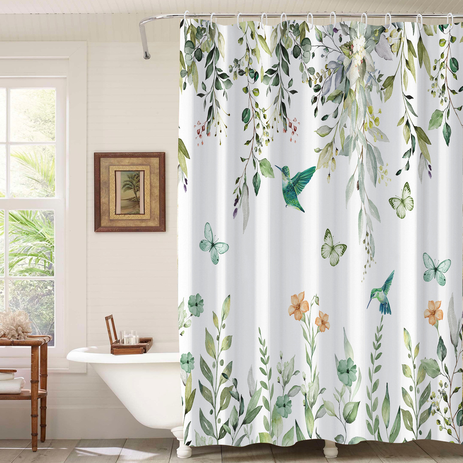 Waterproof Shower Curtain, 3D Leaf Print photo 3