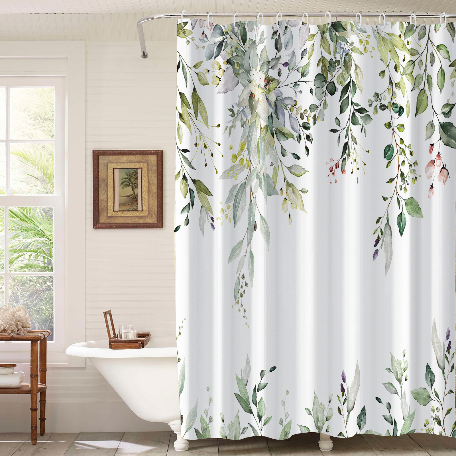 Waterproof Shower Curtain, 3D Leaf Print photo 5