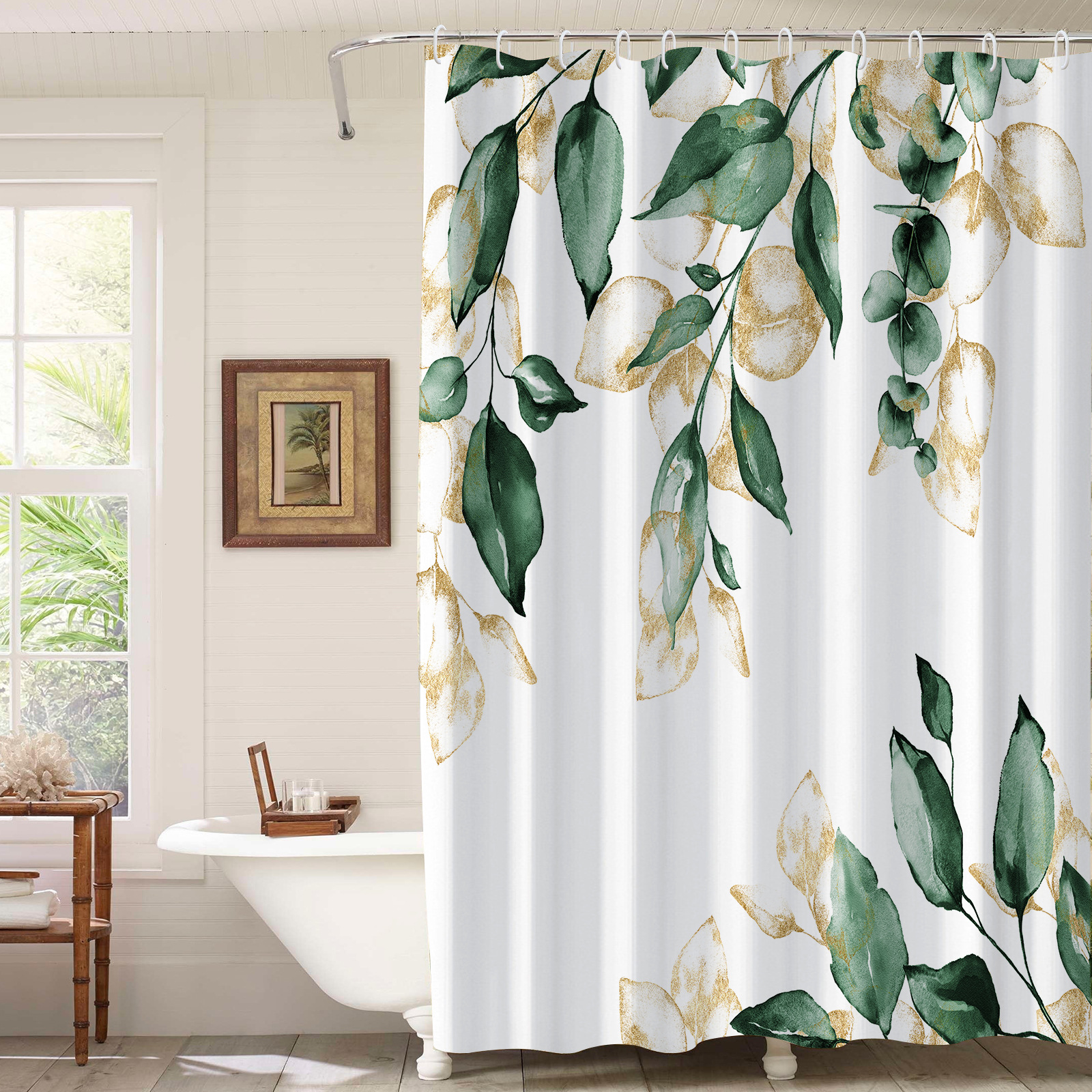 Waterproof Shower Curtain, 3D Leaf Print photo 6