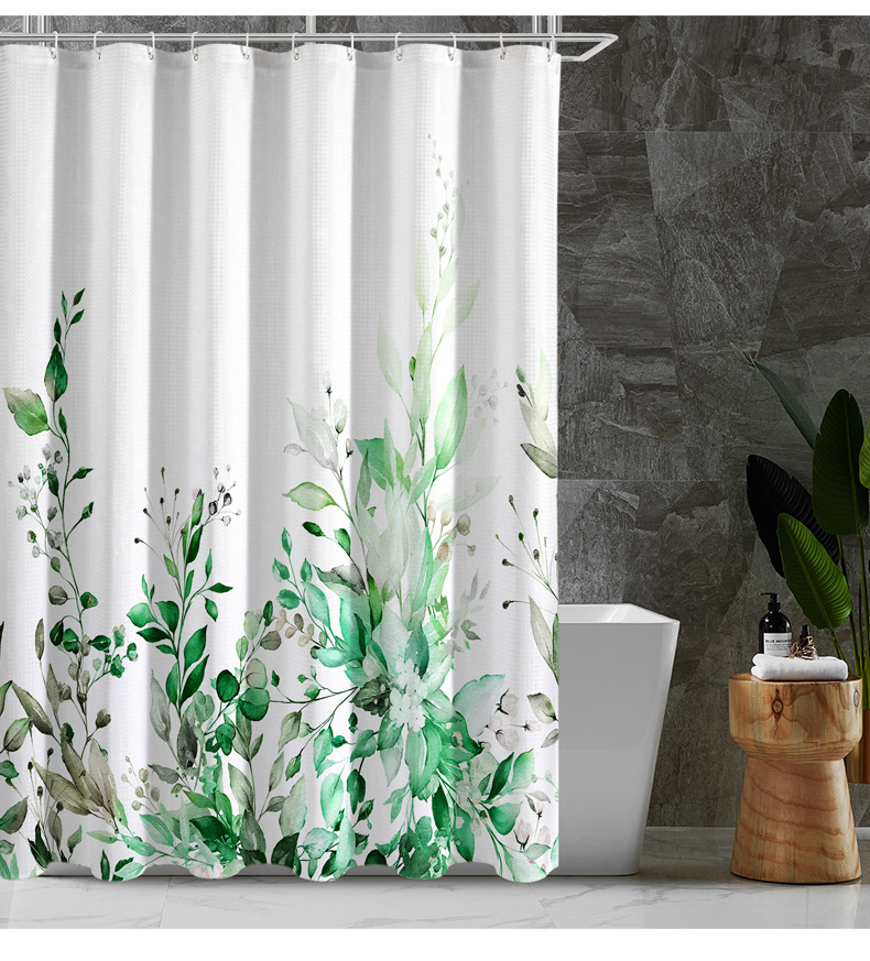 Waterproof Shower Curtain, 3D Leaf Print photo 9