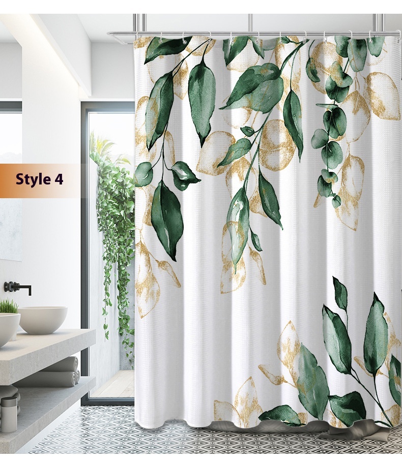 Waterproof Shower Curtain, 3D Leaf Print photo 10