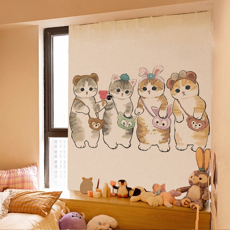 Plush Velcro Cabinet Curtain, Cute Cat Prints