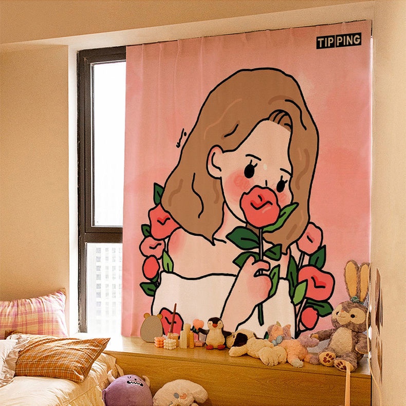 No-Drill Velcro Curtain, Printed Light-Blocking