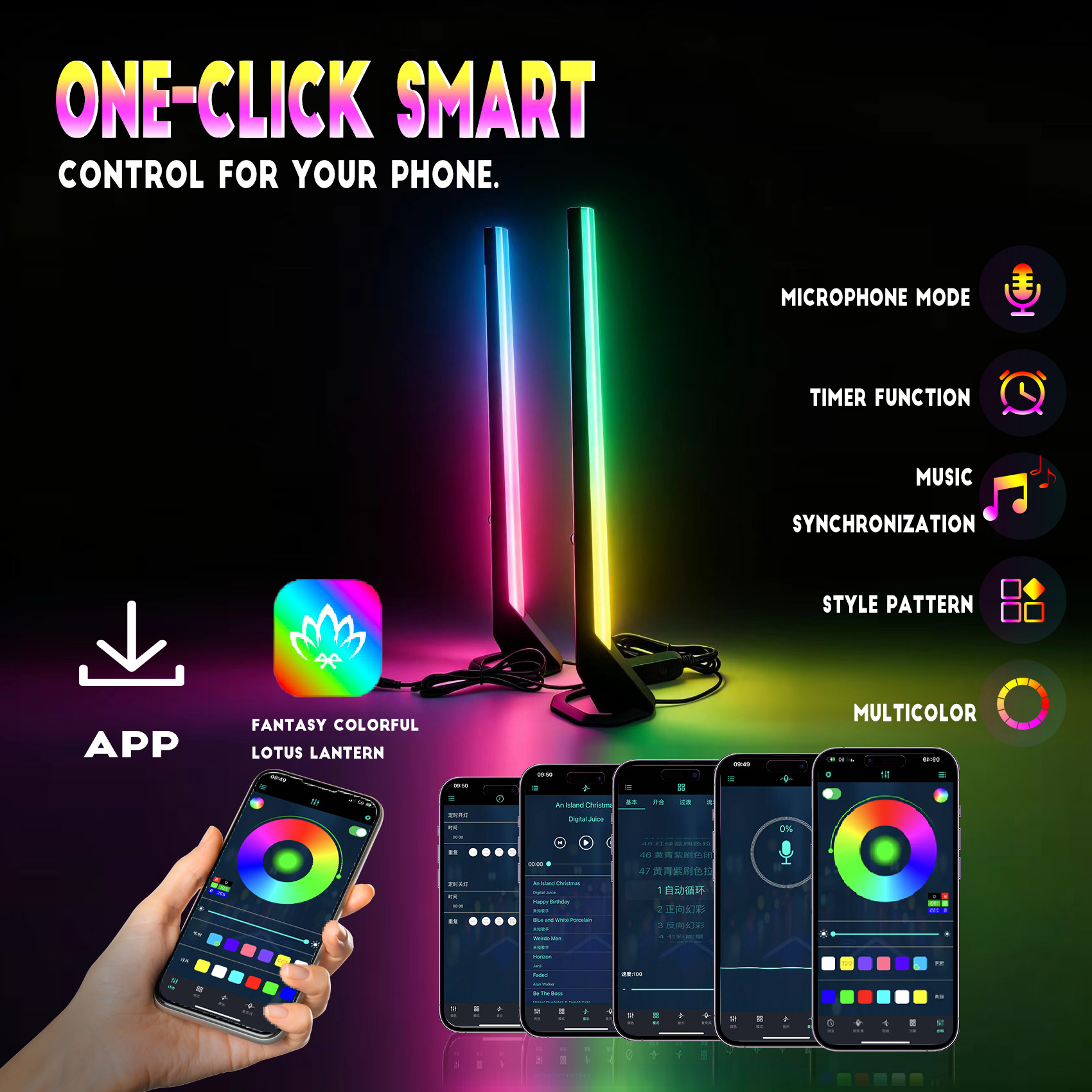 Music-Sync Ambient Desk Lights, RGB, 2-Pack photo 2