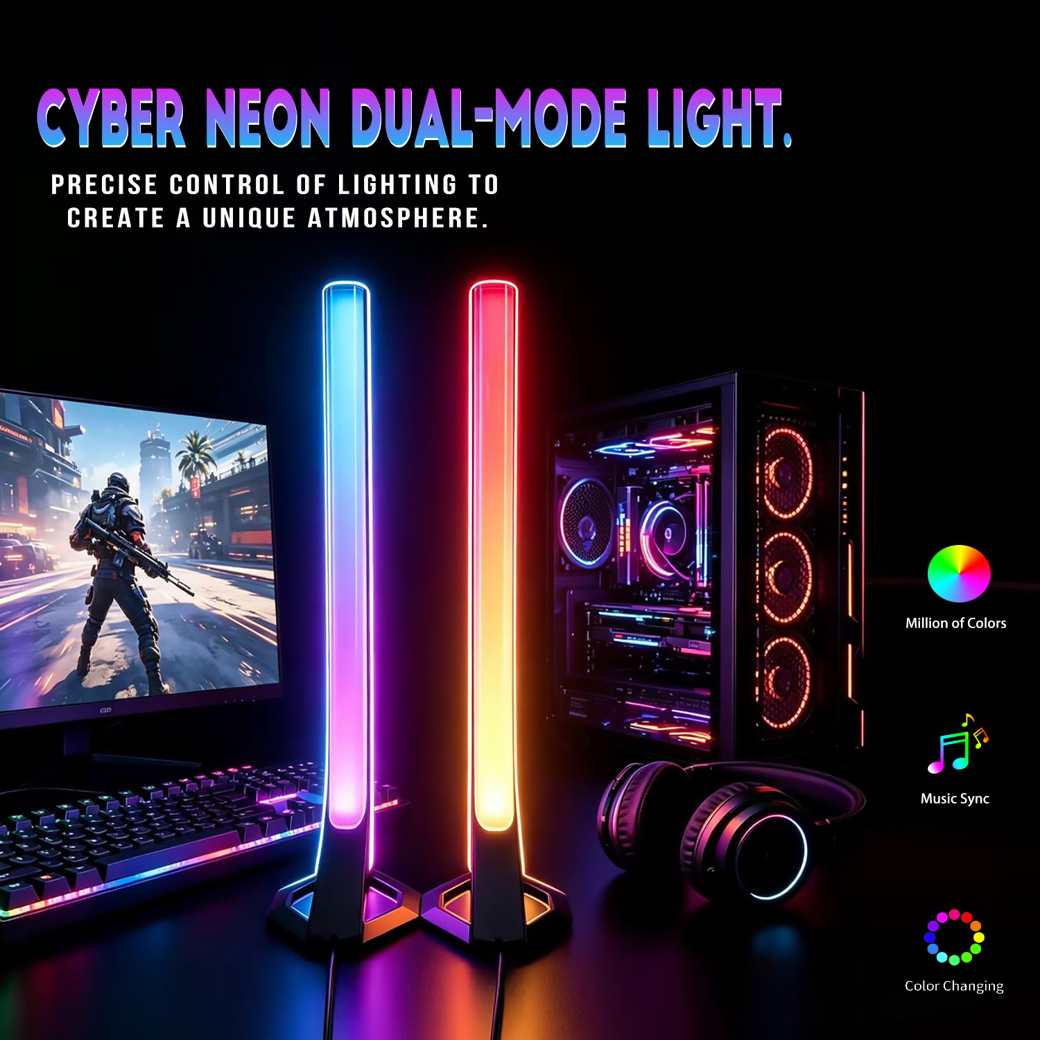 Music-Sync Ambient Desk Lights, RGB, 2-Pack photo 3