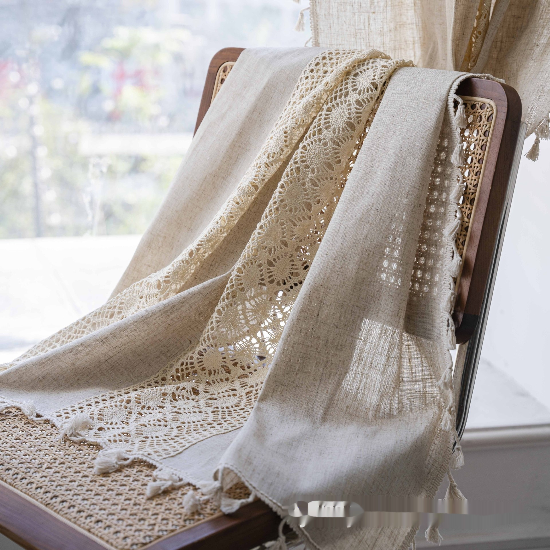 Crochet Room Divider Curtain, Beige Panel