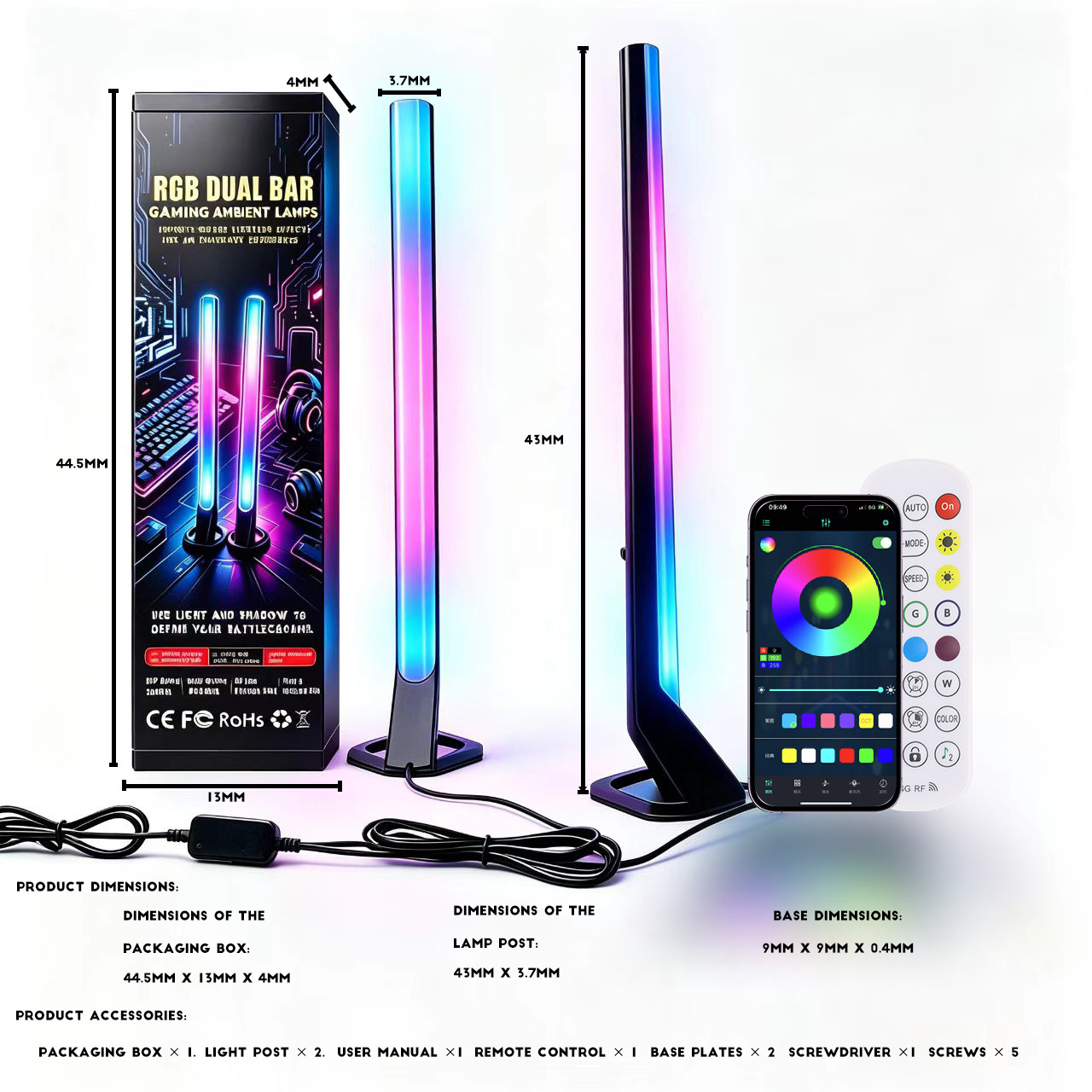 Music-Sync Ambient Desk Lights, RGB, 2-Pack photo 4