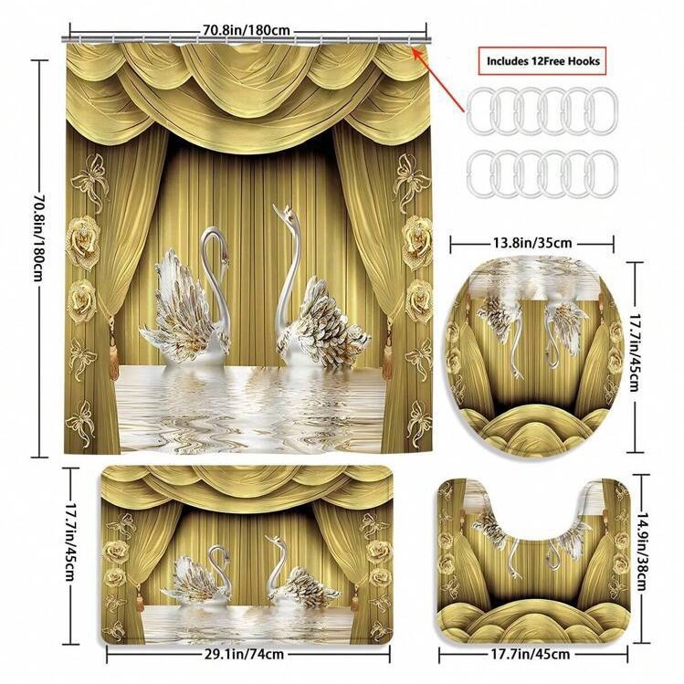 Swan Shower Curtain and Bath Mat Set