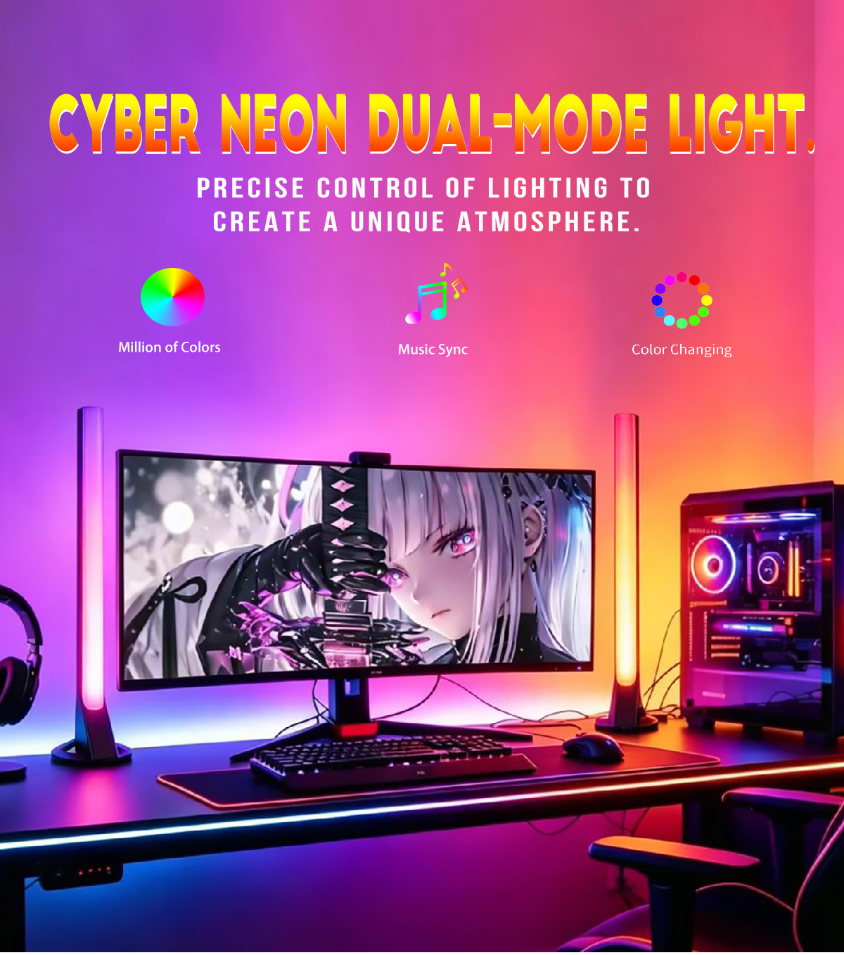 Music-Sync Ambient Desk Lights, RGB, 2-Pack photo 6