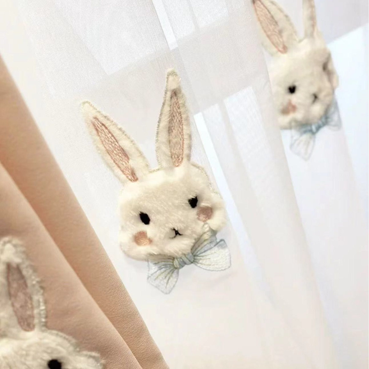 Pink Rabbit Kids Room Curtains, Embroidered