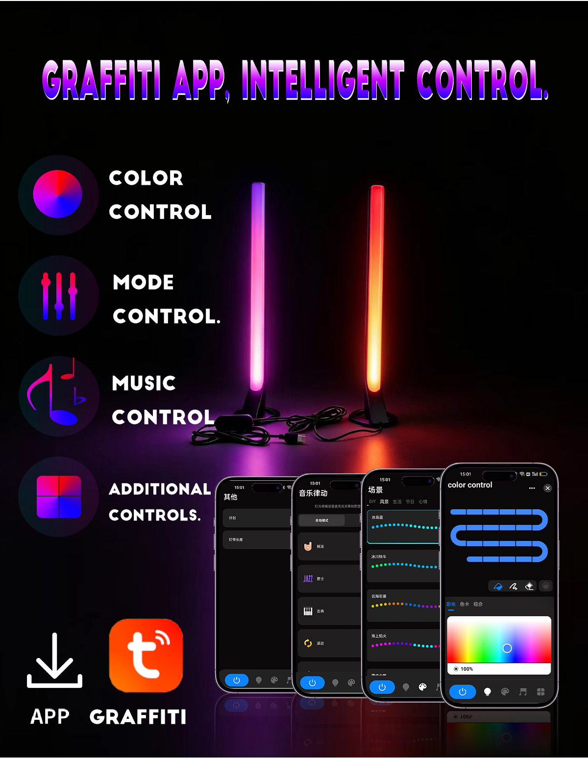 Music-Sync Ambient Desk Lights, RGB, 2-Pack photo 9