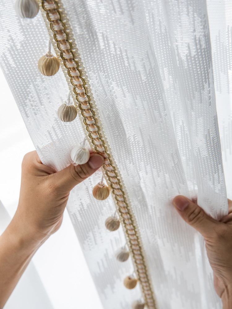 Bedroom Curtain, Solid Color with Gold Beads