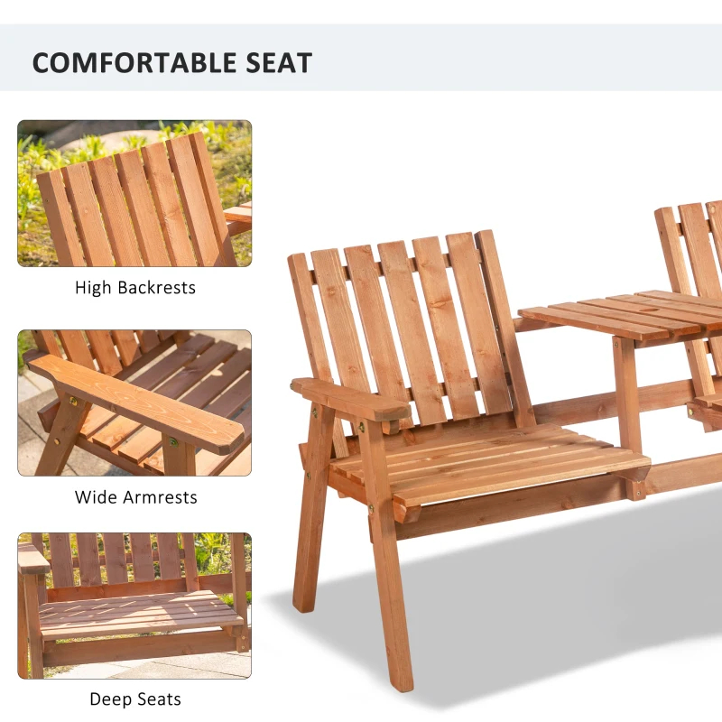 Wooden Patio Bench with Center Table & Umbrella Hole photo 4