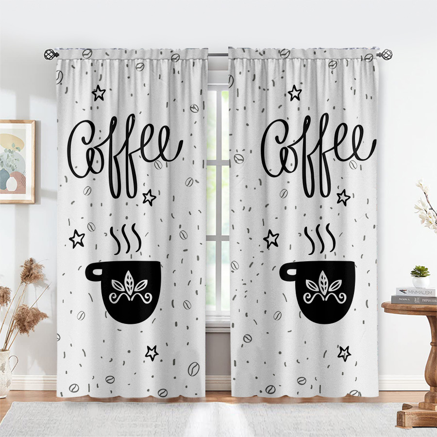 Cartoon Coffee Print Curtains, 2-Pack