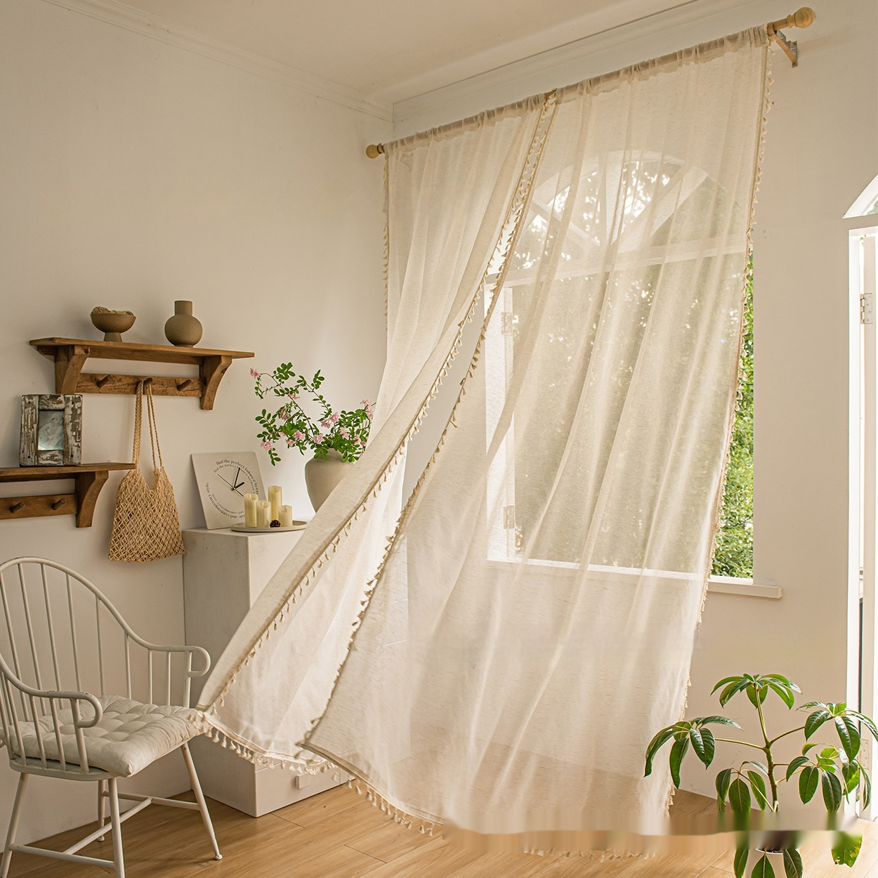 Bohemian Tassel Sheer Curtains, Linen Look