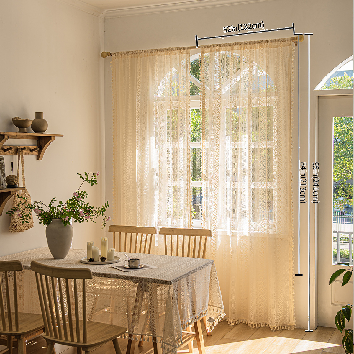 Bohemian Lace Sheer Curtains, 2-Pack