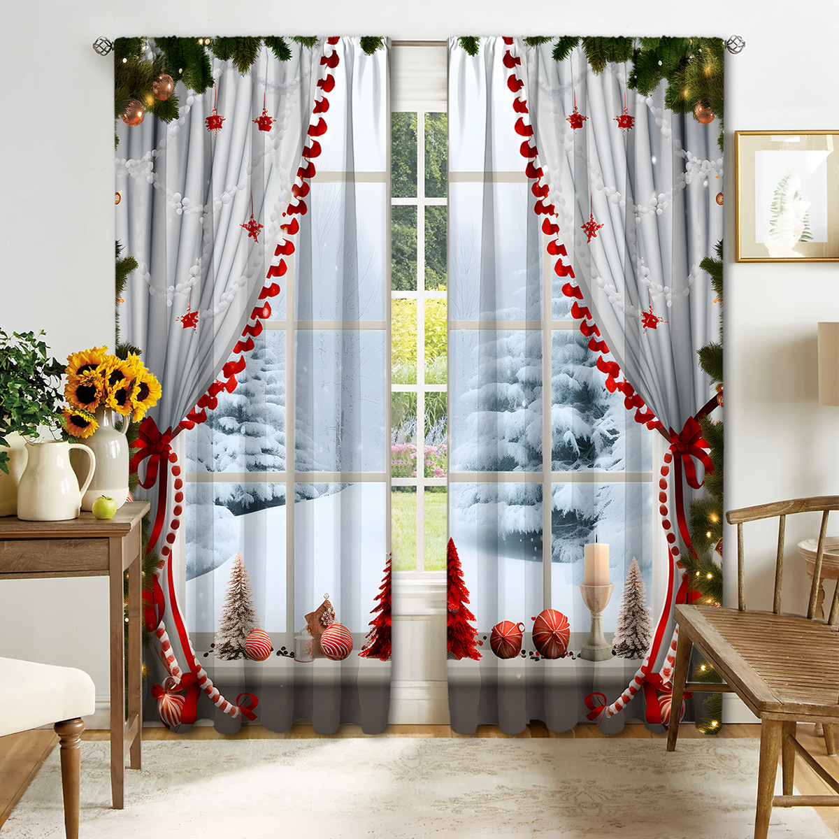 Christmas Print Curtains, 2-Pack