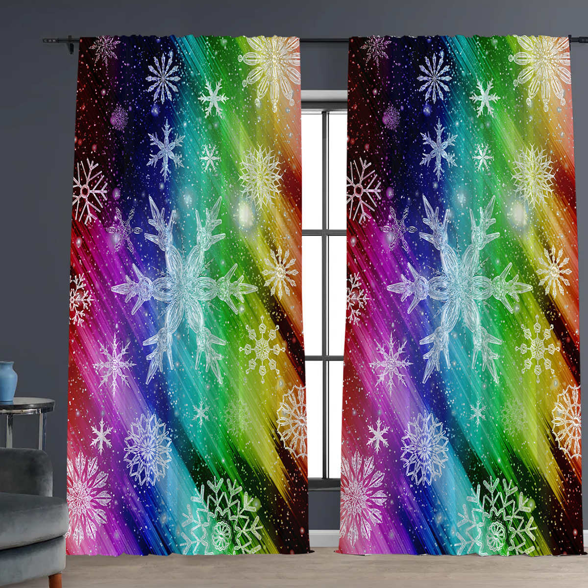 Christmas Print Curtains, Floral, 2-Pack