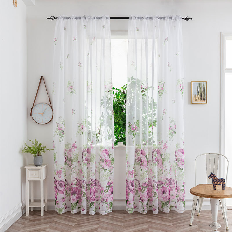 Sheer Voile Curtains, Floral Print, Light-Filtering