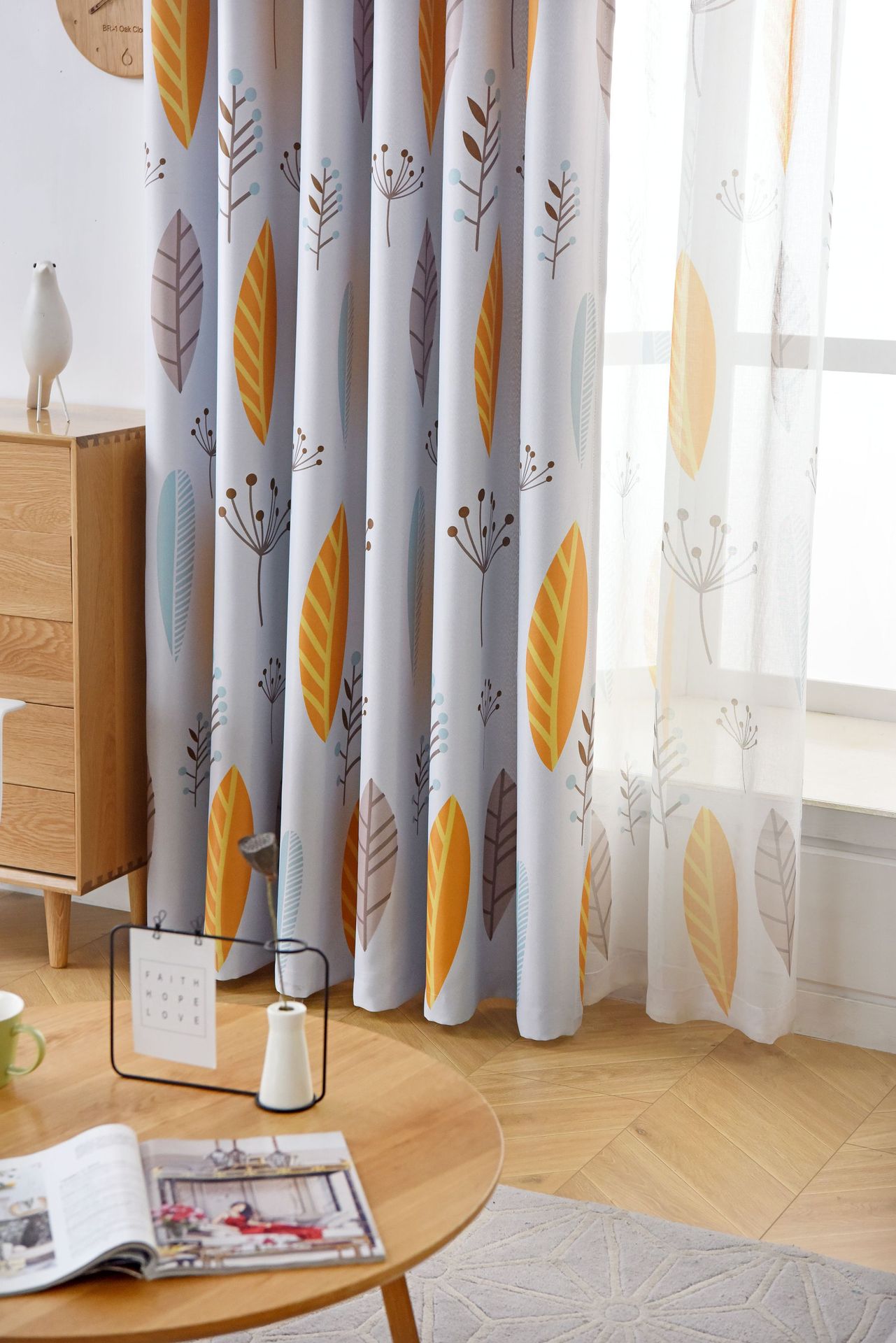Nordic Leaf Blackout Curtains, Printed