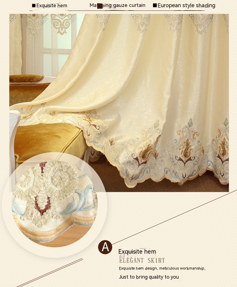 Embroidered Mesh Curtains, Crown Motif, Beige or Gray