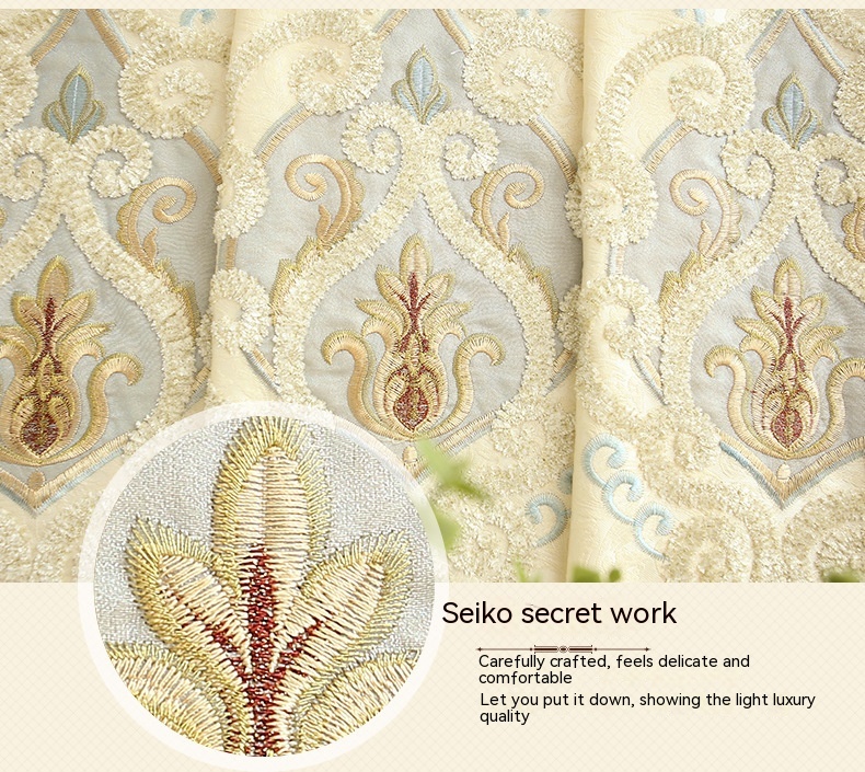 Embroidered Mesh Curtains, Crown Motif, Beige or Gray
