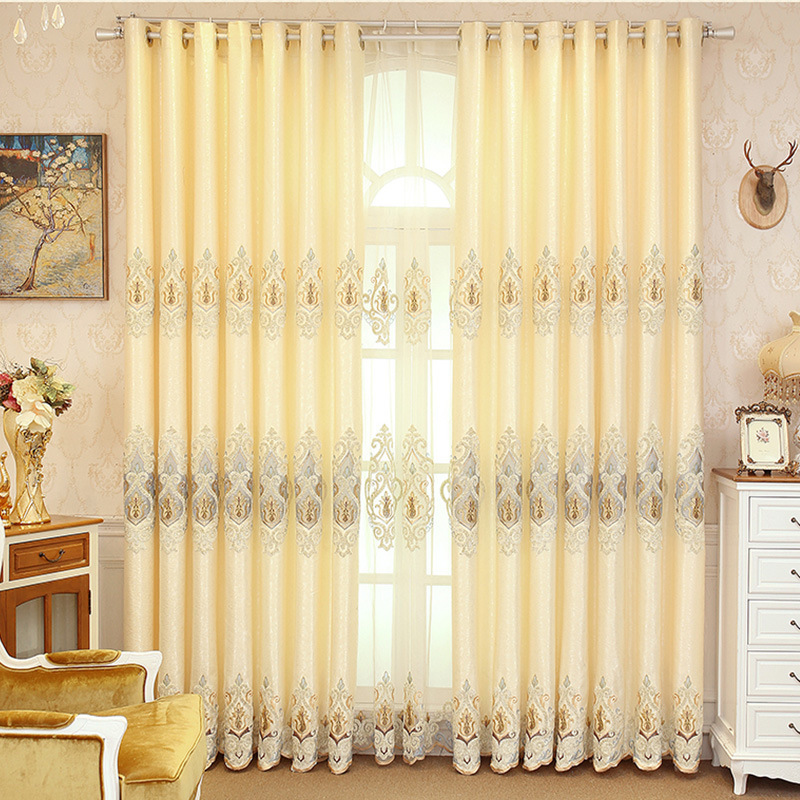 Embroidered Mesh Curtains, Crown Motif, Beige or Gray photo 4