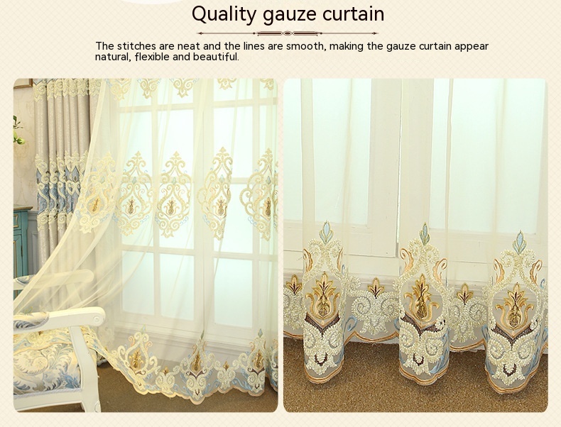 Embroidered Mesh Curtains, Crown Motif, Beige or Gray photo 5