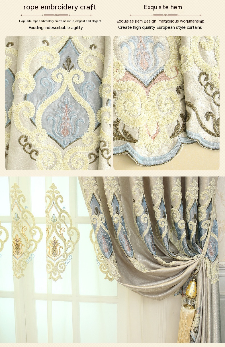 Embroidered Mesh Curtains, Crown Motif, Beige or Gray photo 7
