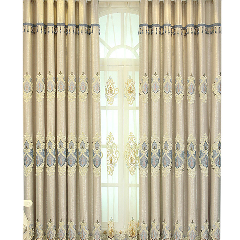 Embroidered Mesh Curtains, Crown Motif, Beige or Gray photo 10
