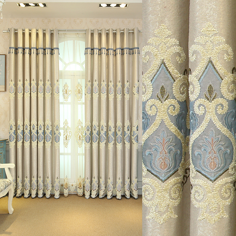 Embroidered Mesh Curtains, Crown Motif, Beige or Gray photo 11