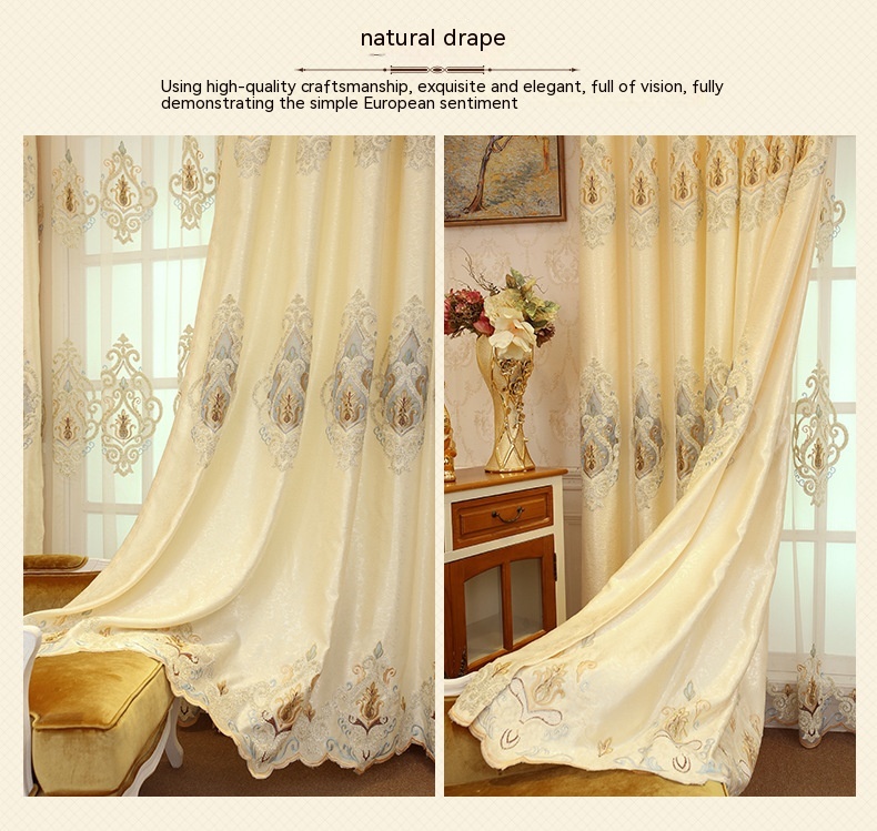 Embroidered Mesh Curtains, Crown Motif, Beige or Gray photo 12