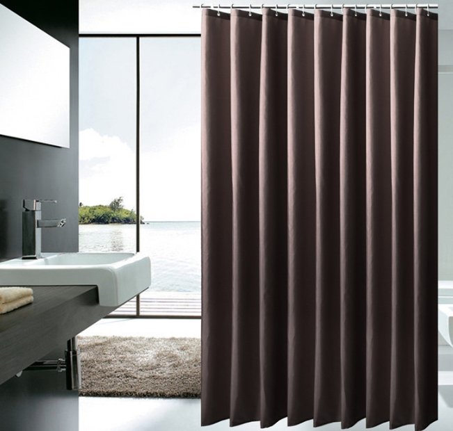 Shower Curtain, Waterproof Brown, No-Drill Hook Top