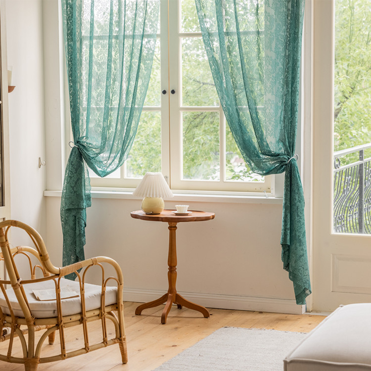 Lace Voile Curtain Fabric, Dark Green or White
