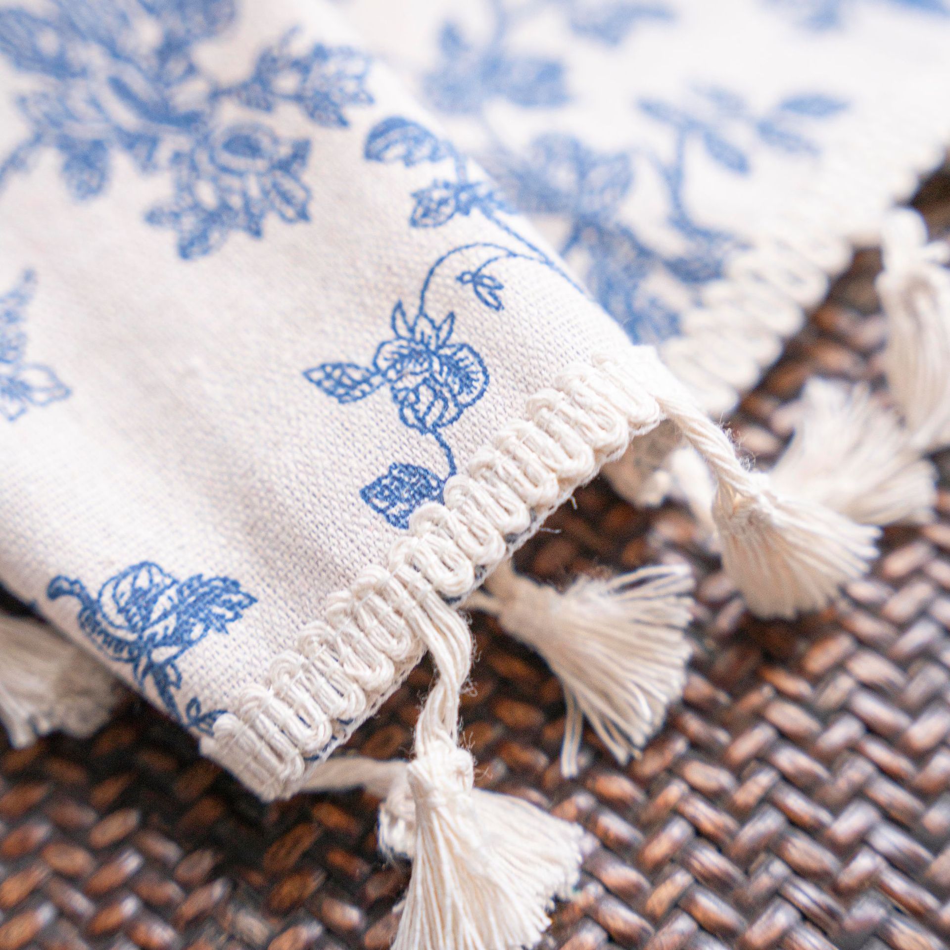 Cotton Linen Kitchen Curtain, Beige Tassel, Half Shade