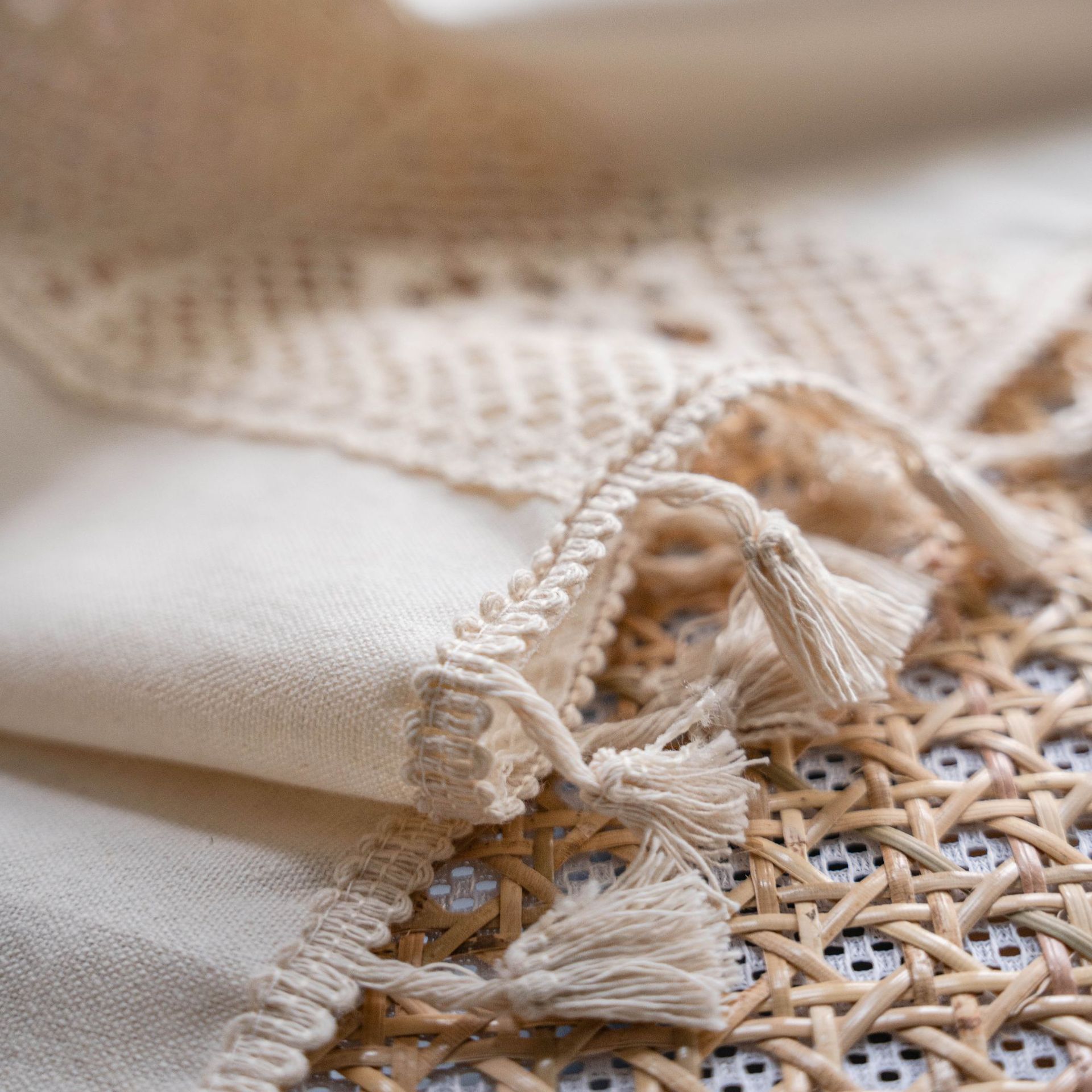 Crochet Lace Kitchen Curtain, Beige Half Shade