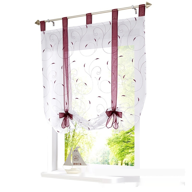Embroidered Roman Curtain Panel, Tie Top