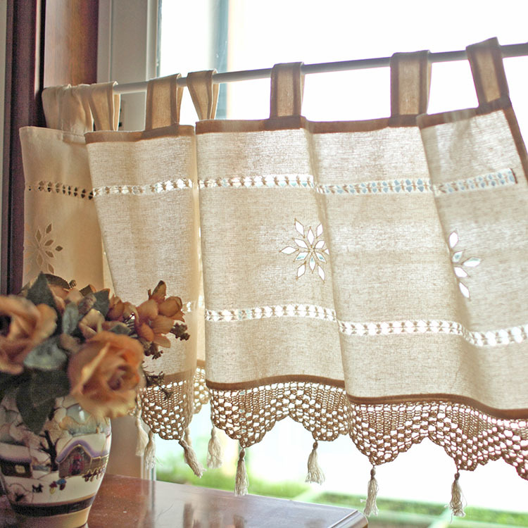 Crochet Cotton Linen Cafe Curtain, 150cm Wide