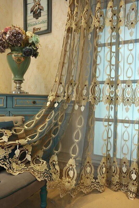 Embossed Embroidered Sheer Curtain with Flannel Lining, Made to Measure photo 12