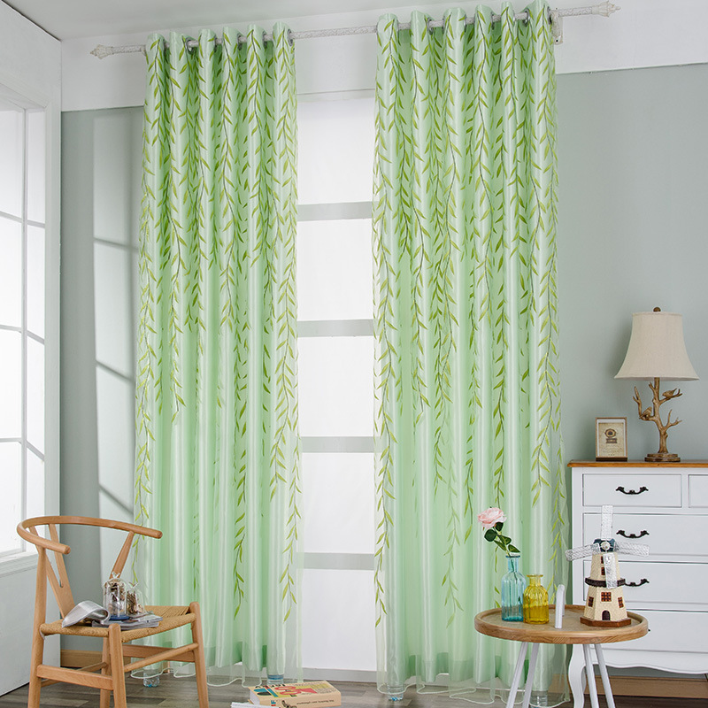 Sheer Organza Curtain, Green Printed Voile Panel